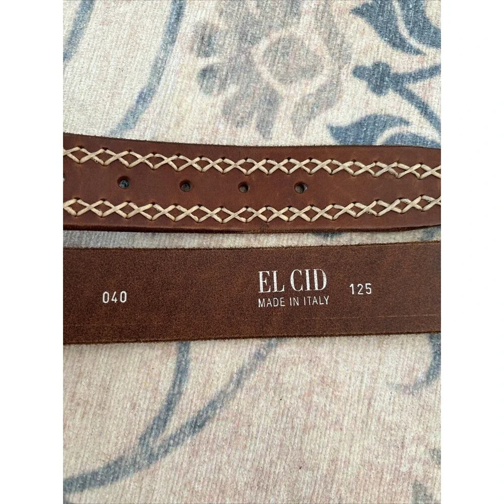 El CID Italian Vintage Cowhide Leather Embroidered Belt Rodeo Western Hipster 40